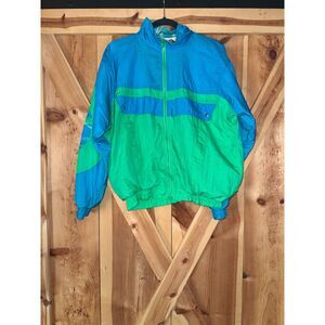 London Fog Vtg 80/90s  Colorblock Windbreaker Jacket Blue Green Electric Retro